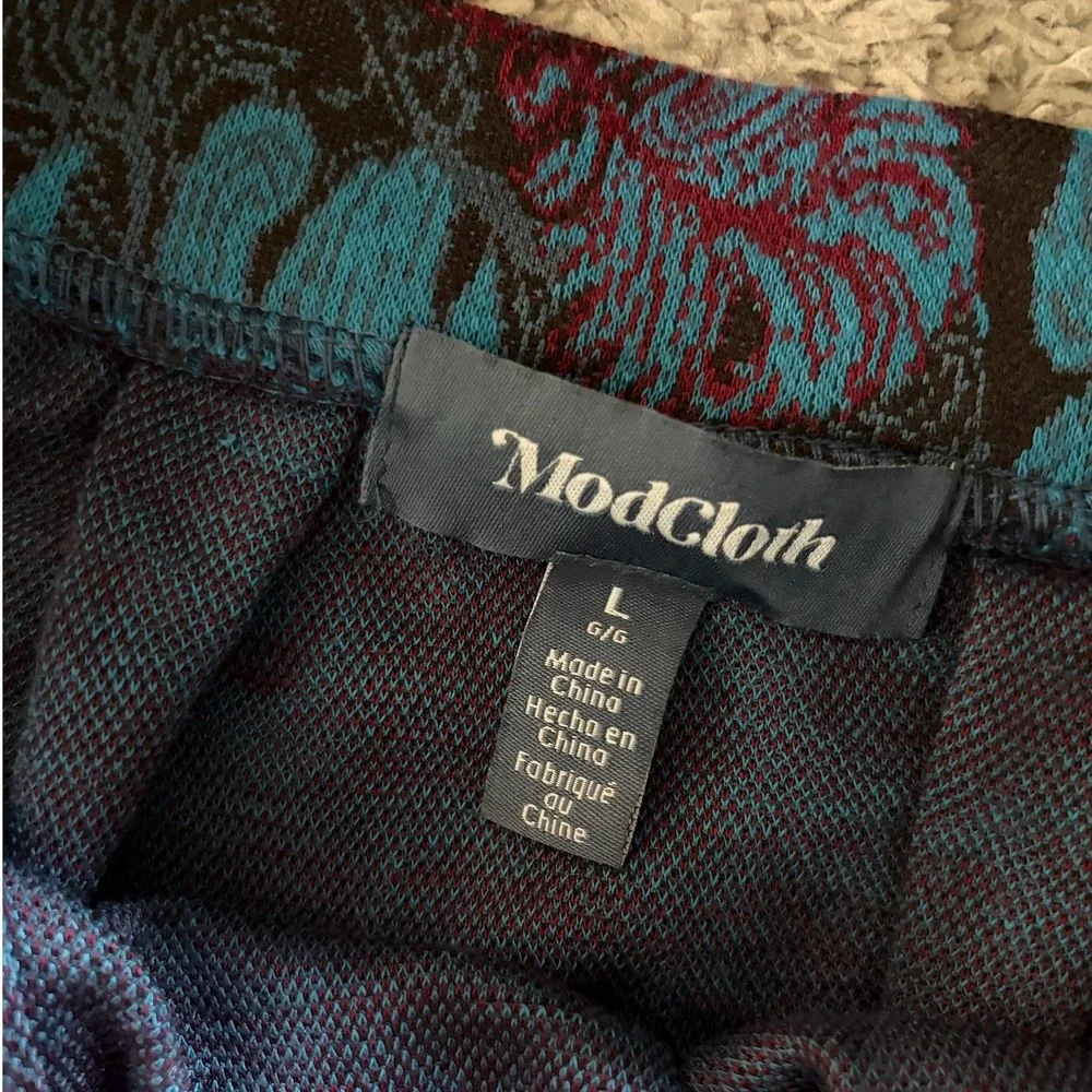 ModCloth Teal Feather‎ Jacquard Pleated A-Line Skirt with Pockets LARGE